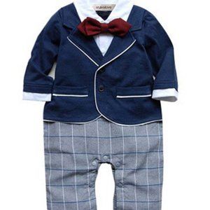 18-24 Months Navy Baby Boy Tuxedo Cotton Baby Romper